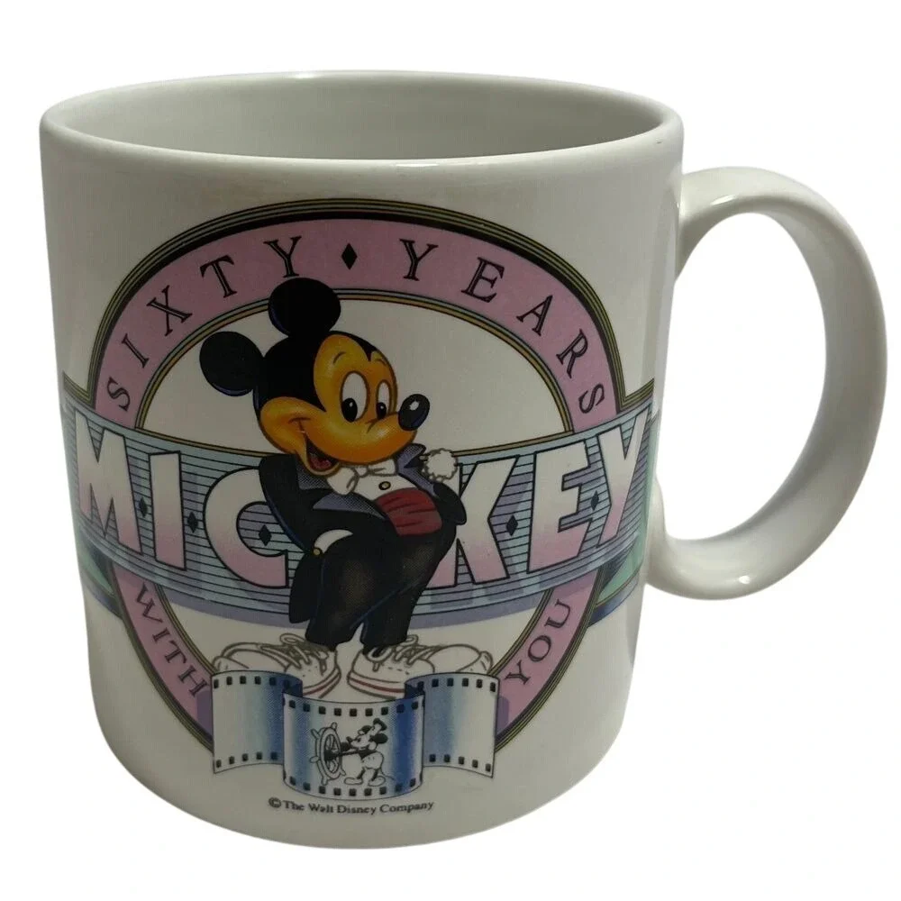 VTG Disney Sixty Years With You Mickie Mouse‎ Movie Reel Coffee Cup Mug 1988